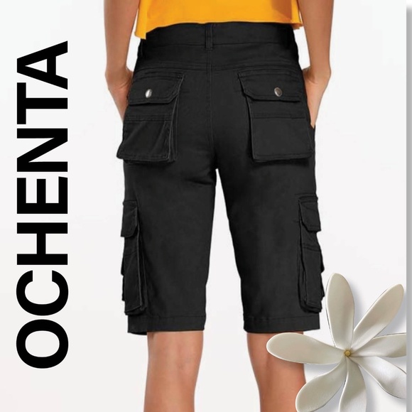 Black Cotton Bermuda Cargo Shorts | Size: 4 - Picture 16 of 16